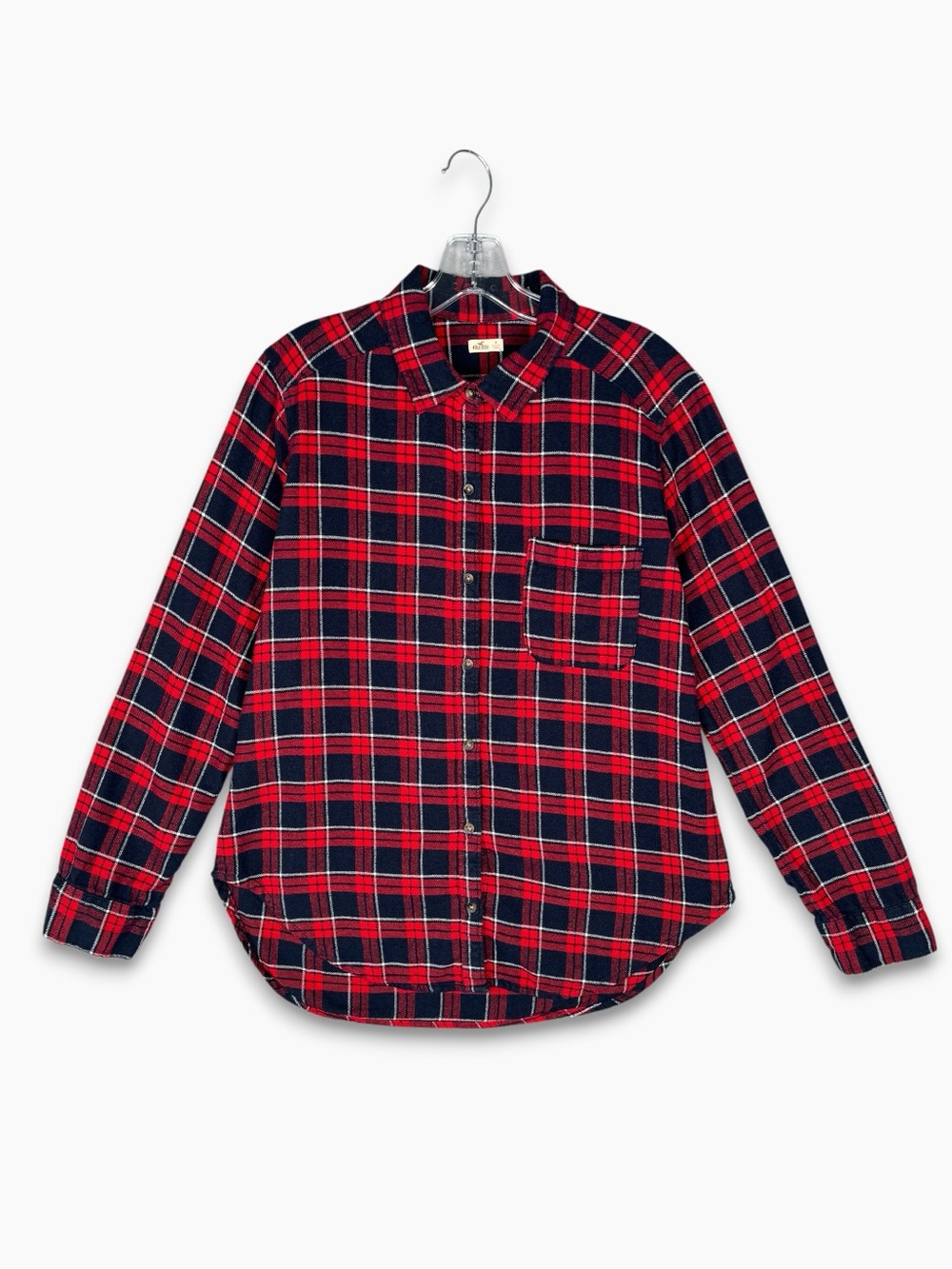 Hollister Flannel Button Up Shirt Red Navy Plaid M Grunge